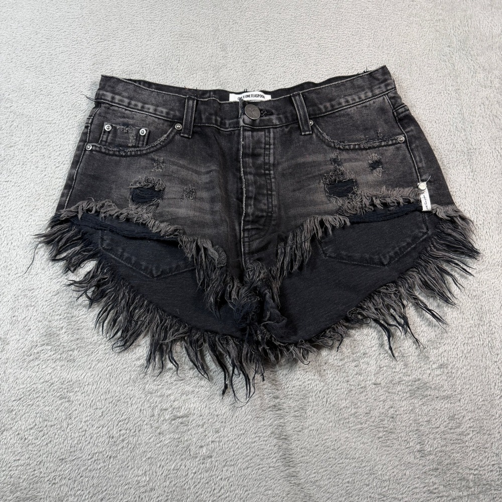 One Teaspoon Rollers Denim Shorts Women 26 Black Distressed Frayedâ Raw Hem
